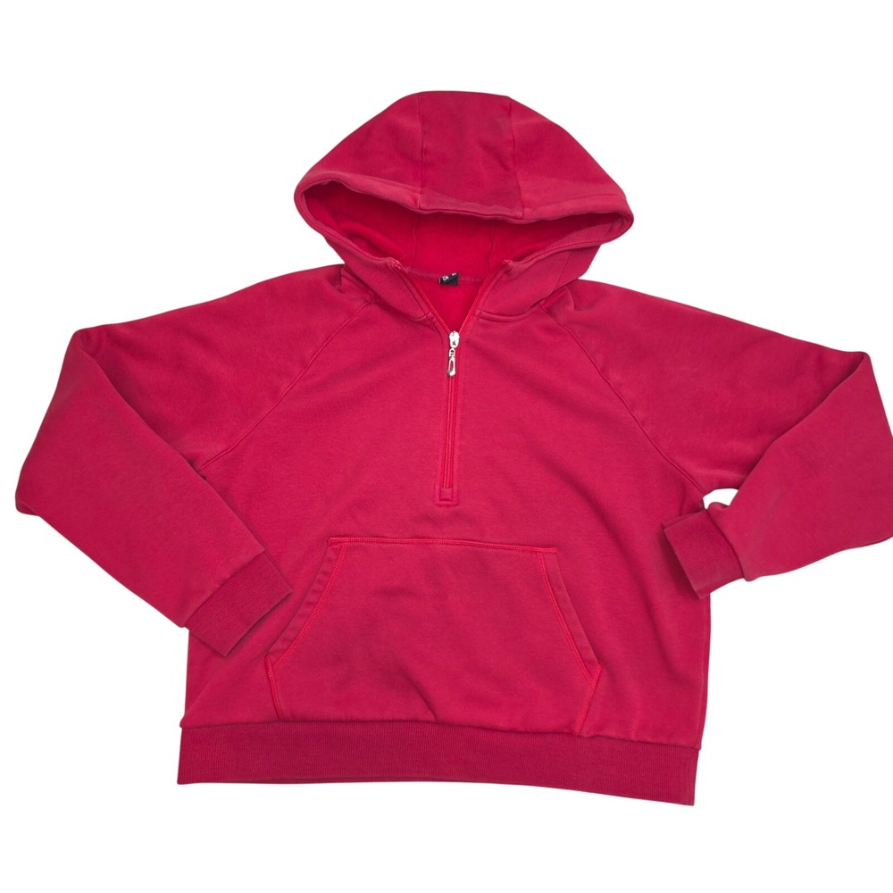 Womens Red Quarter Zip Hoodie Fleece Lined Cropped Sweatshirt Size Large